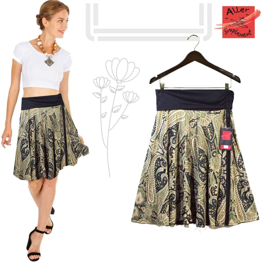Aller Simplement Boho Green Paisley Print Skirt XL
